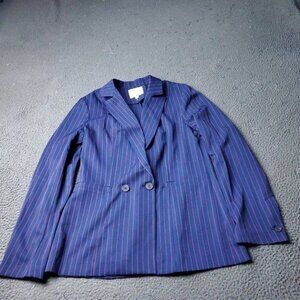 Gray Lab Los Angles Striped Stretch Blazer Womens Size M Medium Multicolor